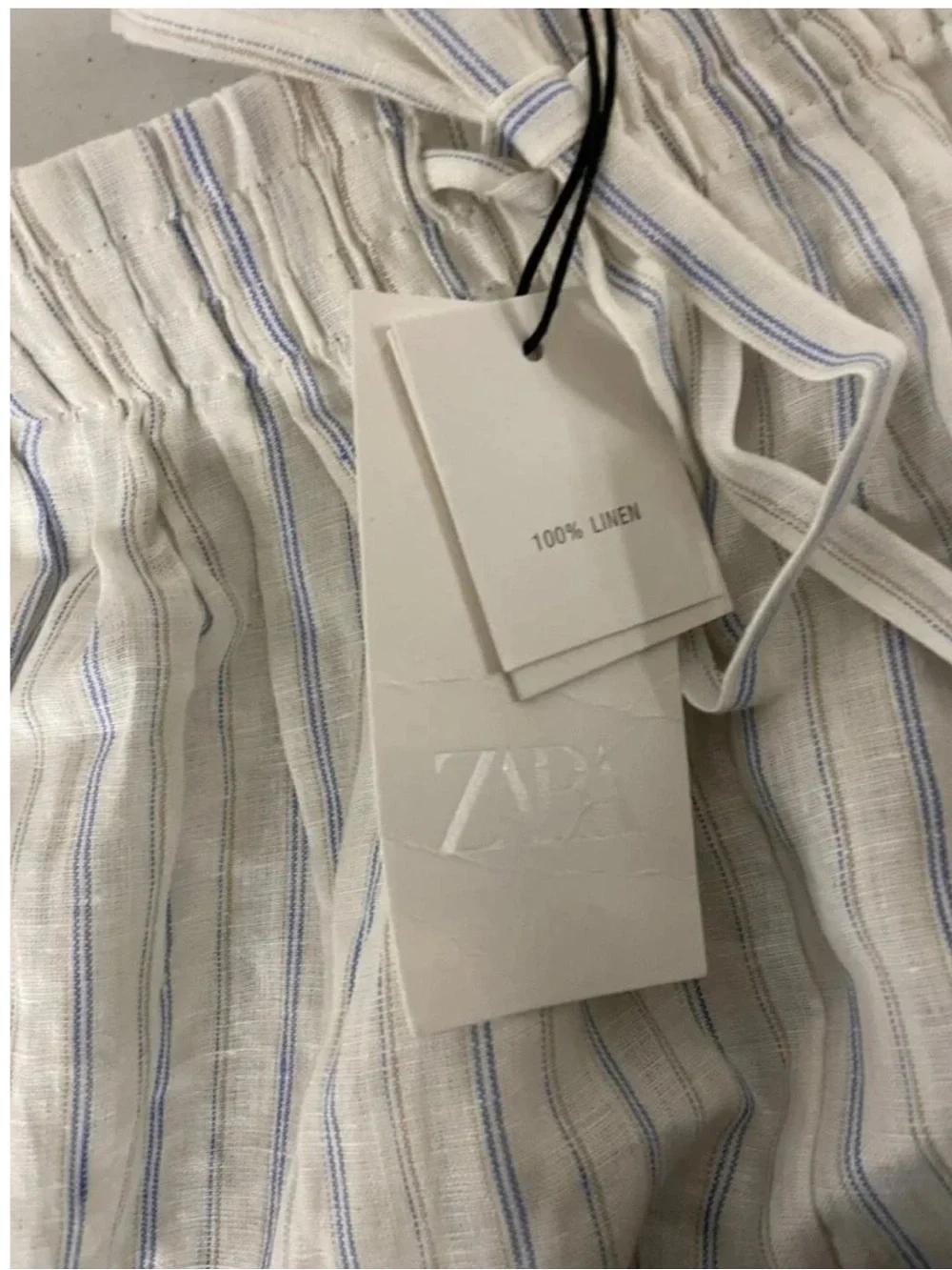 Zara ZW Womens Balloon Pants Trousers XS S White blue striped Linen NWT